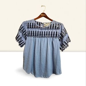 Cupio Women Top Large Embroidered Infinity Color 100% Cotton Short Sleeve Blouse